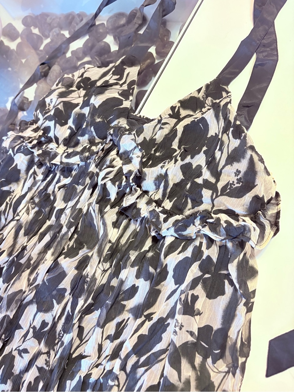 NWT- J.Crew Black and Cream Floral V-Neck Midi Dress - Picture 8 of 12